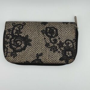 Lesportsac Black Floral on Tan/Gray Wallet.  Good condition.